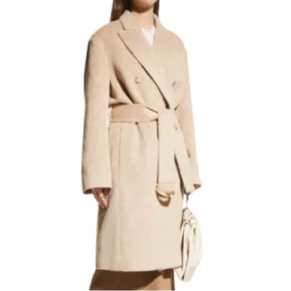 NWT Vince Belted Peak Lapel Alpaca/Wool Coat in Fauna - Sz S - Picture 2 of 12